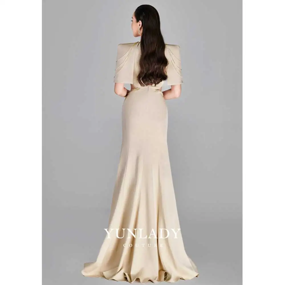 YUNLAN Light Champagne Mermaid Dubai Luxury Evening Gown with Cape Shawl 2023 Arabian Women\'s Long Wedding Prom Party Guest Gown