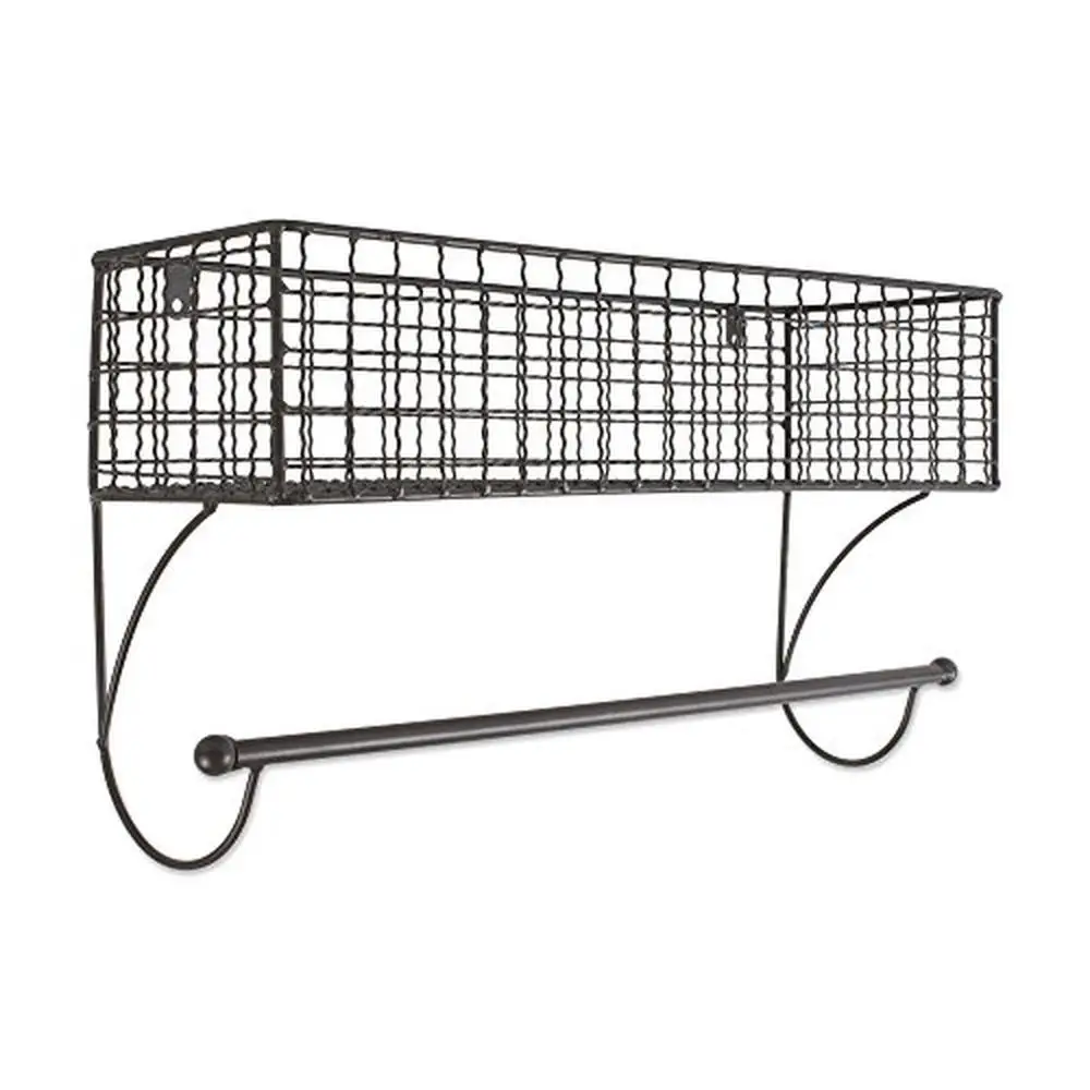 

Rustic Farmhouse Metal Bathroom Towel Bar Storage Shelf Gray 17.75