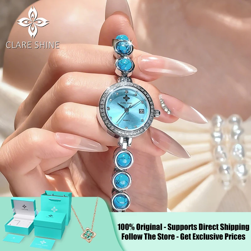 CLARE SHINE 7708 Xingmou Series Small Planet Turquoise Strap Quartz Women's Watch with Diamond Bezel Imported Movement
