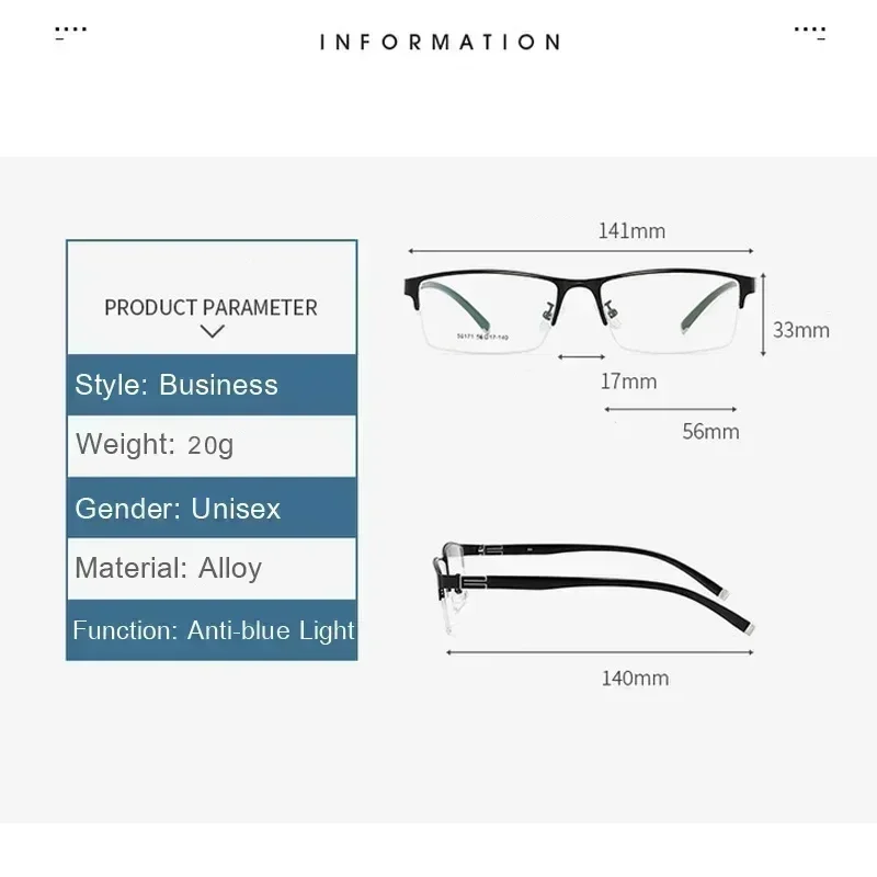 2024 Trendy Men's Square Frame Near Sight Glasses Anti Blue Light Eyeglasses Vintage Business Half Frame Myopia Glasses