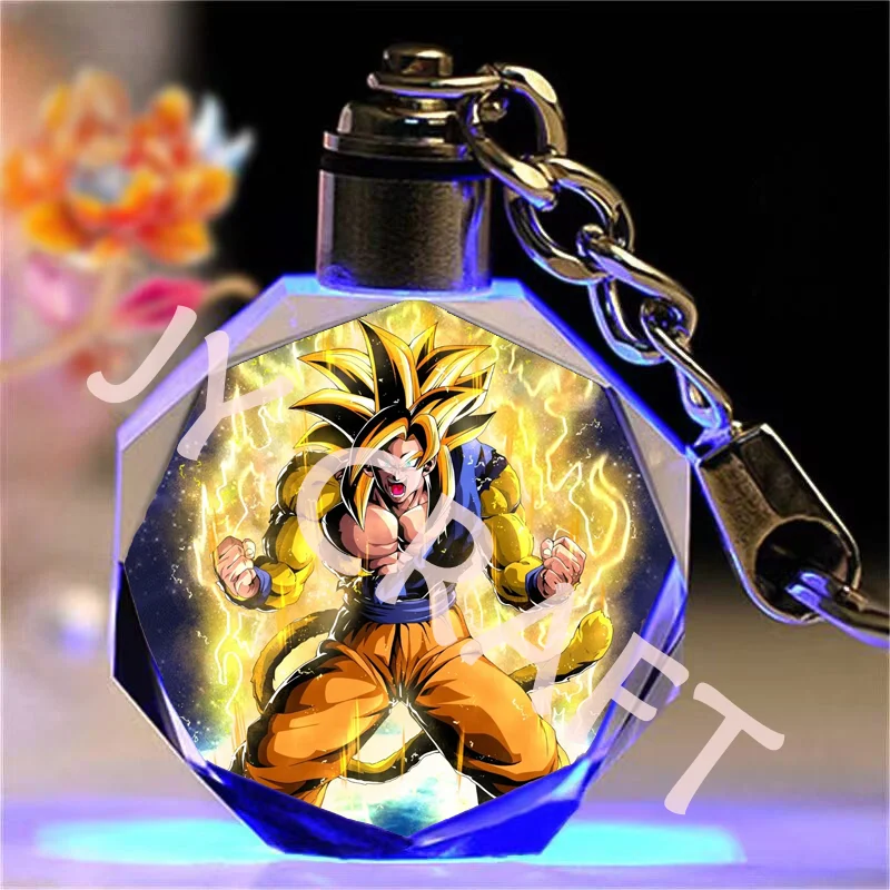 Dragon Ball Son Goku Vegeta Super Saiyan Creative Crystal Luminous Keychain Bag Pendant Car Keychain Boy Birthday Gift Souvenir