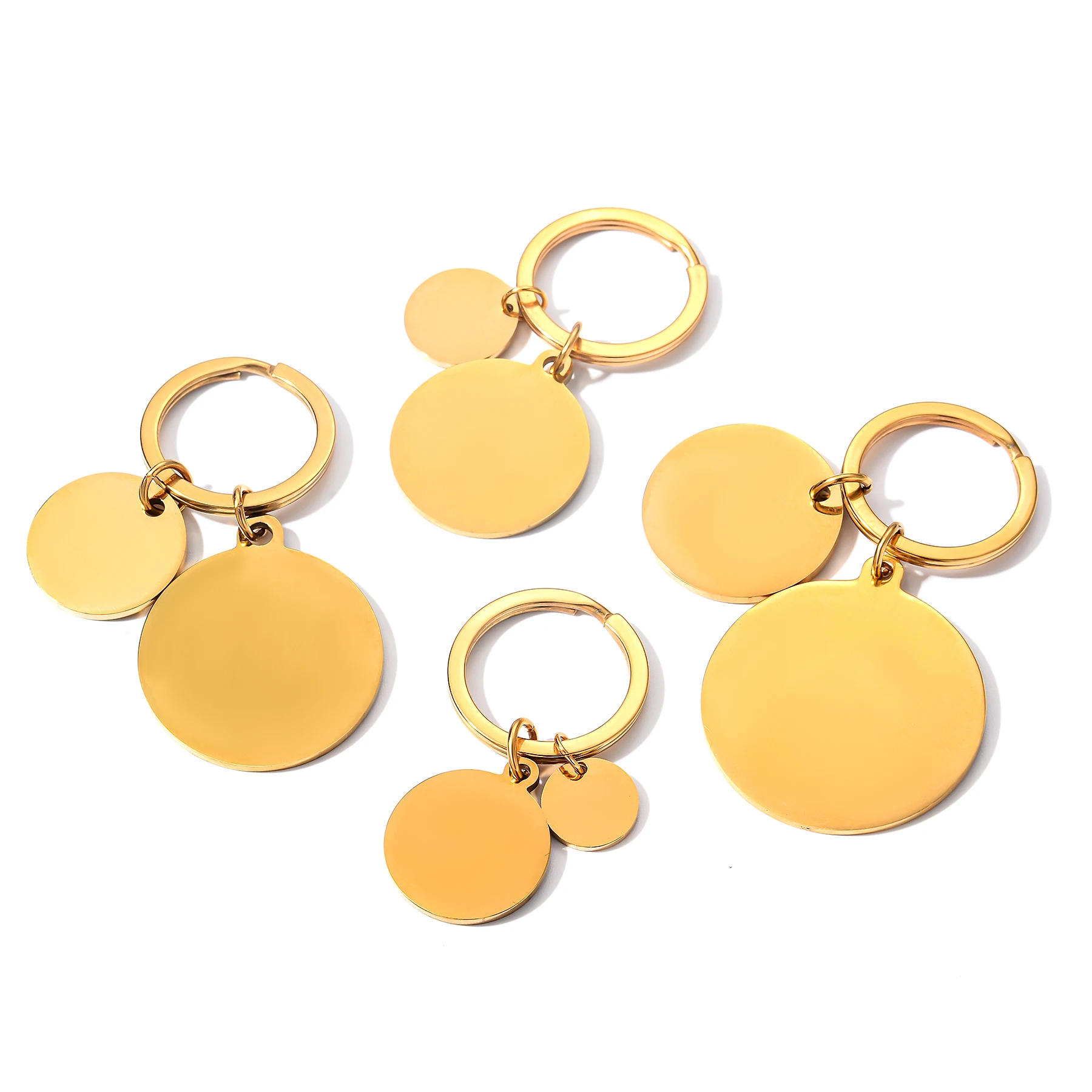 1Piece Polishing Round Keychain Engraved Text Name Logo Customized Stainless Steel Key Chain DIY Jewelry Gift for Women