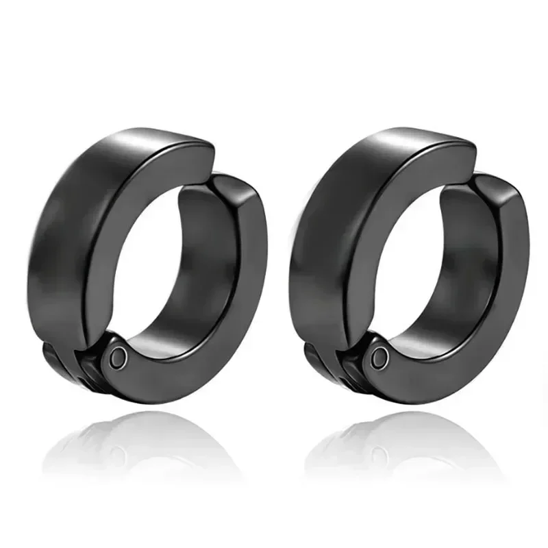 1 Pcs Clip On Hoop Earrings For Men Women Stainless Steel Fake Non Piercing Magnetic Dangle Earring Black Huggie Hoop