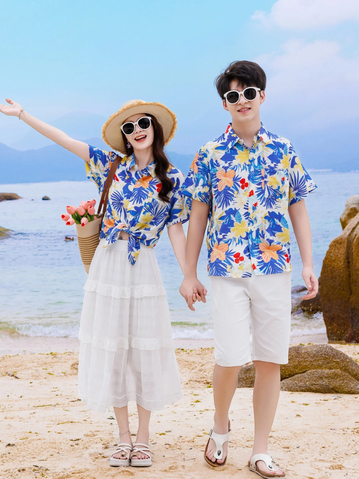 Conjuntos de Casal para o Verão 2026: Novo Estilo de Roupa para Viagem e Férias – Camisa de Manga Curta, Saia e Vestido – Con...