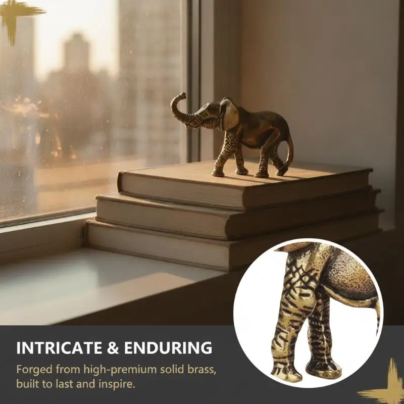 Zinc Alloy Elephant Figurine Handcrafted Vintage Texture Lucky Trunk Up Decor for Patio Shelf Indoor Outdoor Small Ornament Gift