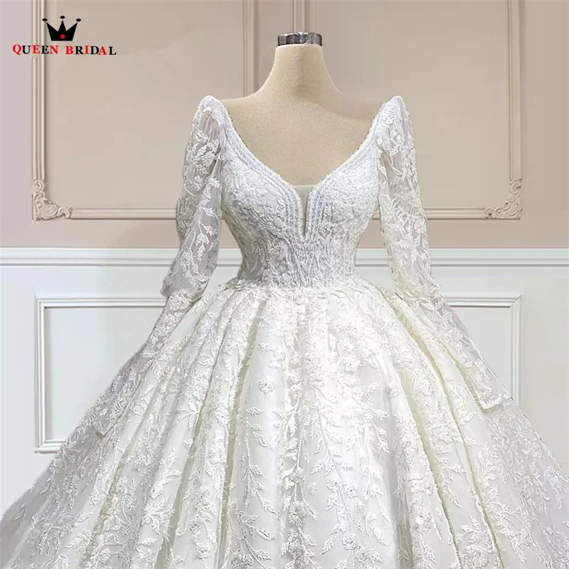 Custom Made Luxurious 2023 Fashion Weddding Dresses Ball Gown Long Sleeve Tulle Lace Appliques Crystal Beaded Bridal Gowns SD35