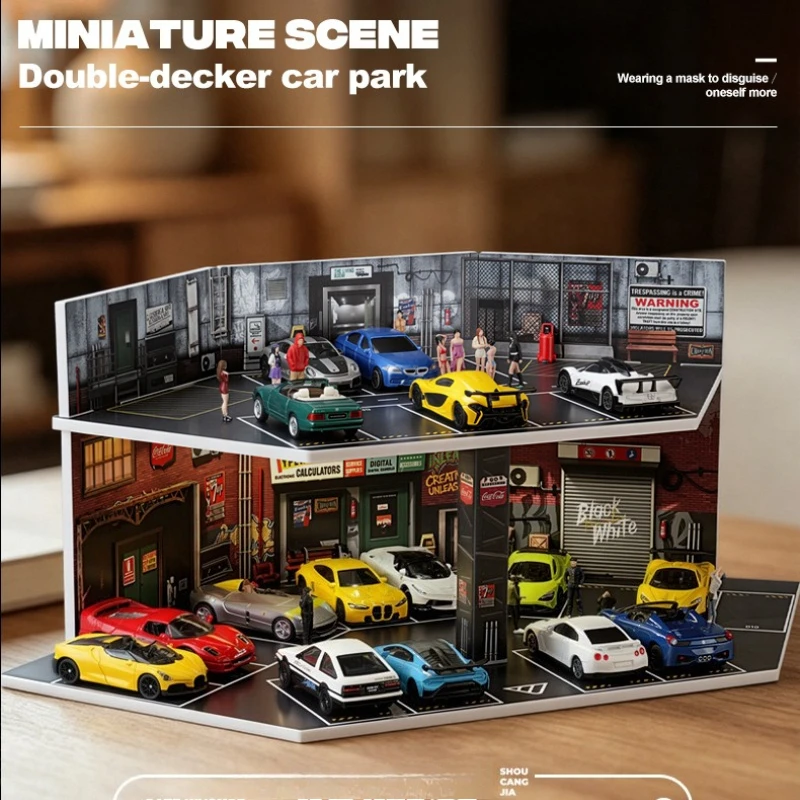 Miniature Scene of 1/64 American‑Style Irregular Industrial Parking Lot Toy Car Storage Simulated Parking Building DIY Assembly