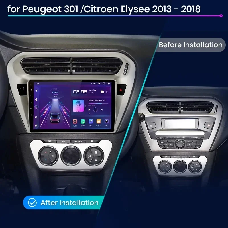 Radio con GPS para coche, reproductor Multimedia con Carplay, estéreo, inalámbrico, Android, para Peugeot 301, Citroen Elysee 2013 - 2018