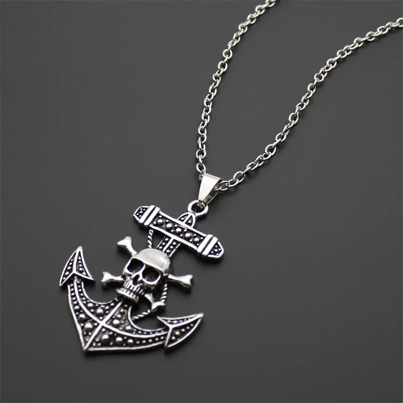 Hot Selling Stainless Steel Sea Anchor Sailor Men's Necklace Pendant Punk Retro Skull Gothic Unique Boy Fashion Jewelry Gift