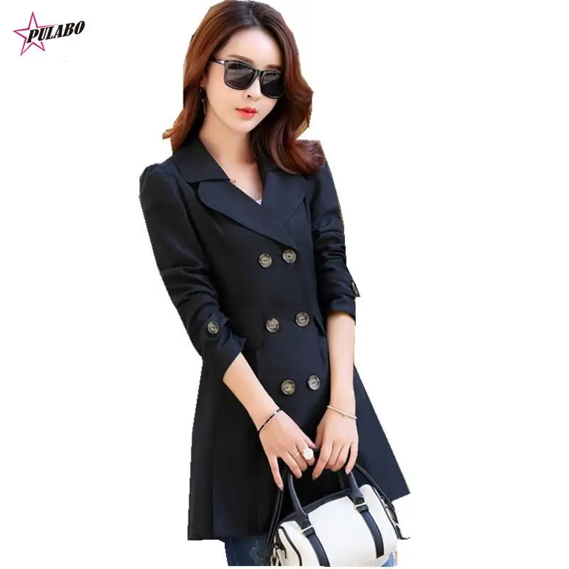 PULABO Spring Khaki Trench Coat For Women Casual 7 Colors Turn-down Collar Slim Fit Double Breasted Female Coat 3XL 4XL