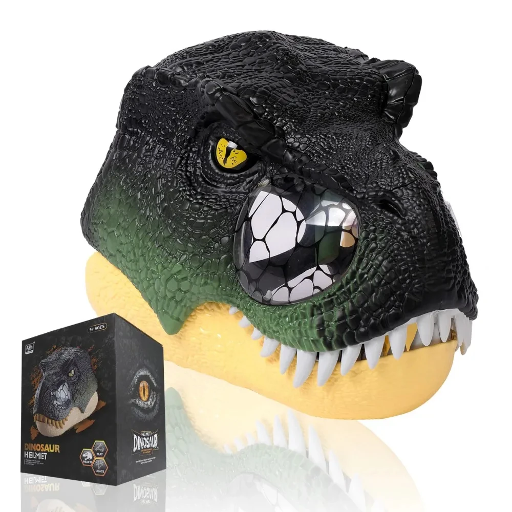 Halloween Elektrische Dinosaurus Masker Simulatie Tyrannosaurus Leidde Ogen En Brullende Gezichtsmasker Helm Voor Kinderen Jurassic Diermodel Jongens