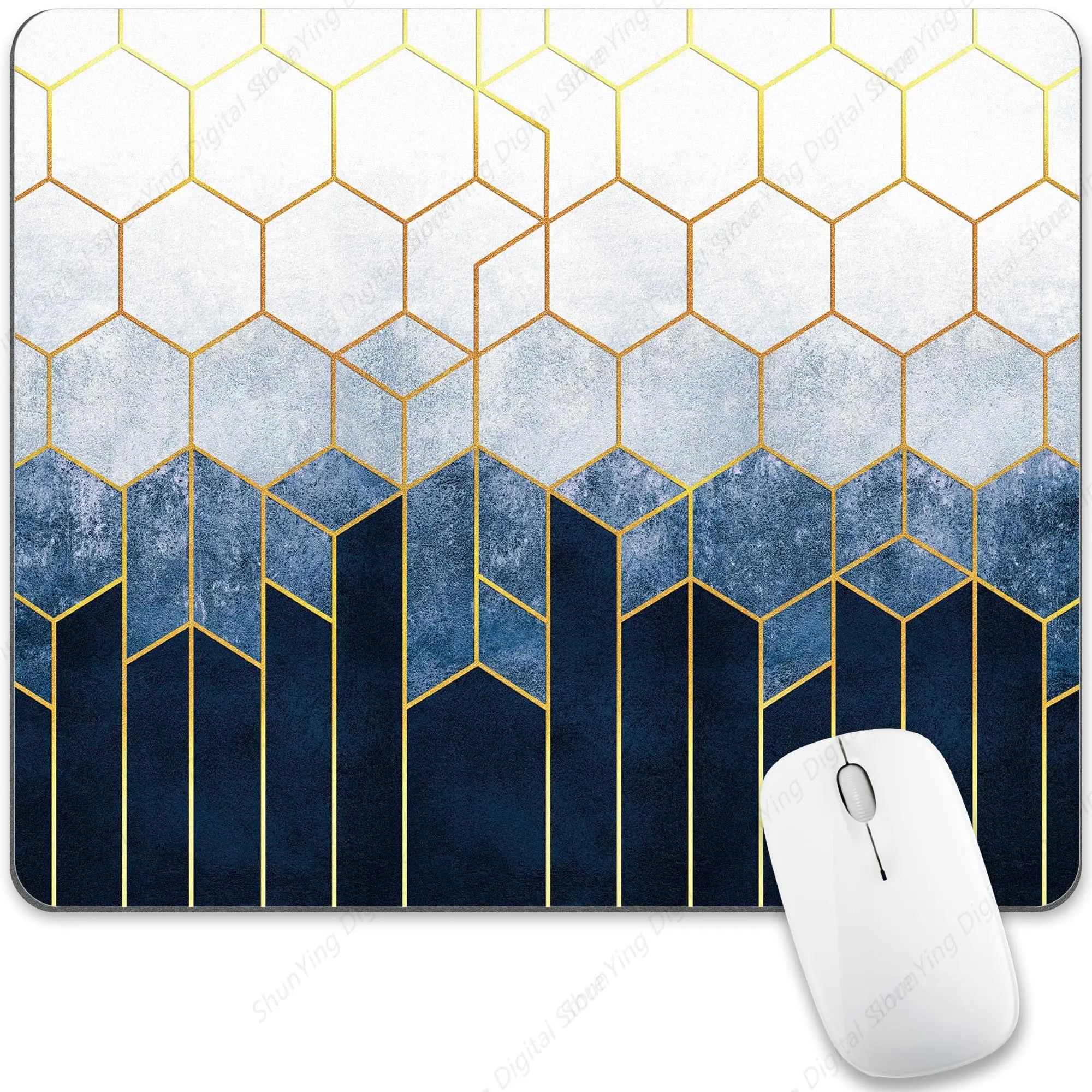 Blue Marble Modern Hexagonal Art Laptop Mouse Pad Office Desk Pad Anti Slip Mouse Pad Desktop Decoration Accessories 25*30cm