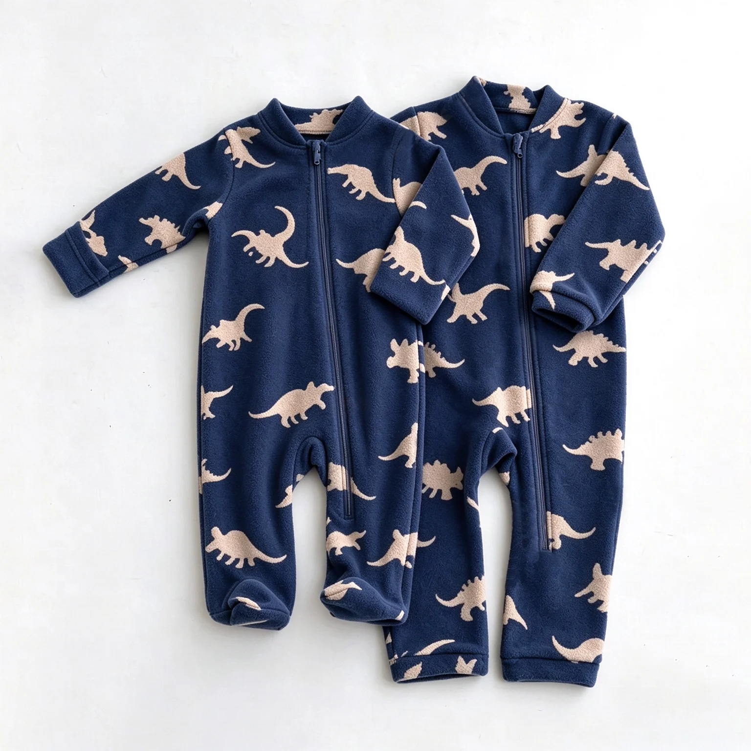 Baby Fleece Romper Newborn Footed Jumpsuit Zipper Warm Sleepwear Cartoon Print Infant Pajamas