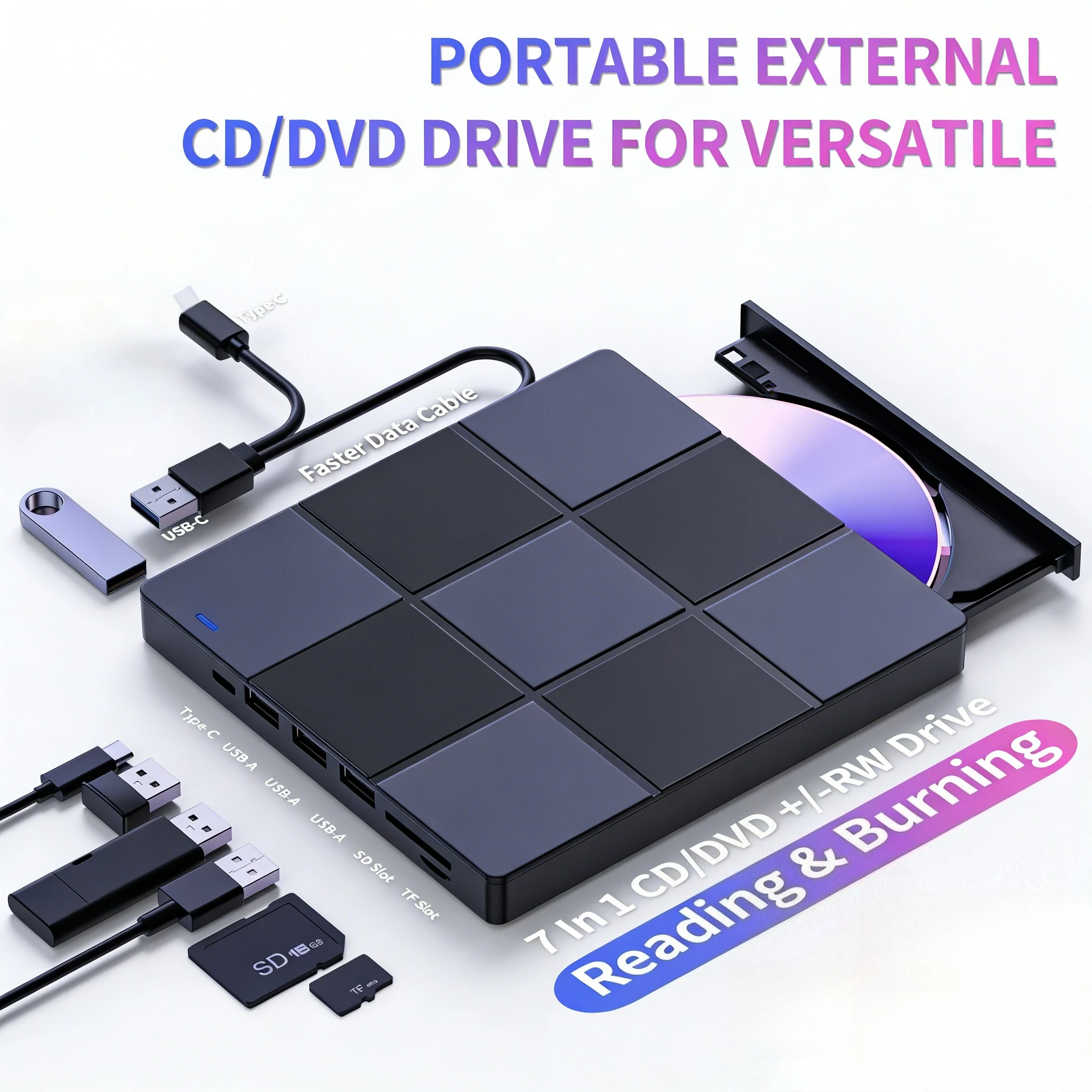 

USB 3.0 Ультратонкий портативный внешний CD DVD-привод DVD-плеер CD-привод оптический привод, совместимый с ноутбуком, настольным Mac PC