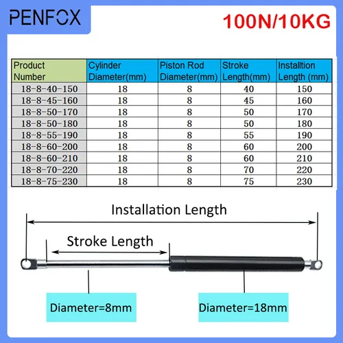 Imagen 2 del producto Soporte de elevación hidráulica para coche, 150-230mm, 10kg/100N, puntal de Gas, bisagra de resorte hidráulico, bisagra para armario de cocina, herrajes para muebles, 1 ud.