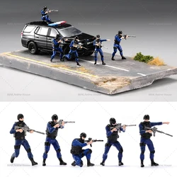 Miniatures 1/64 Explosion Proof Soldiers With Guns Special Agents 5-person Team Figure Doll Model Creative Scene Decoration Toys