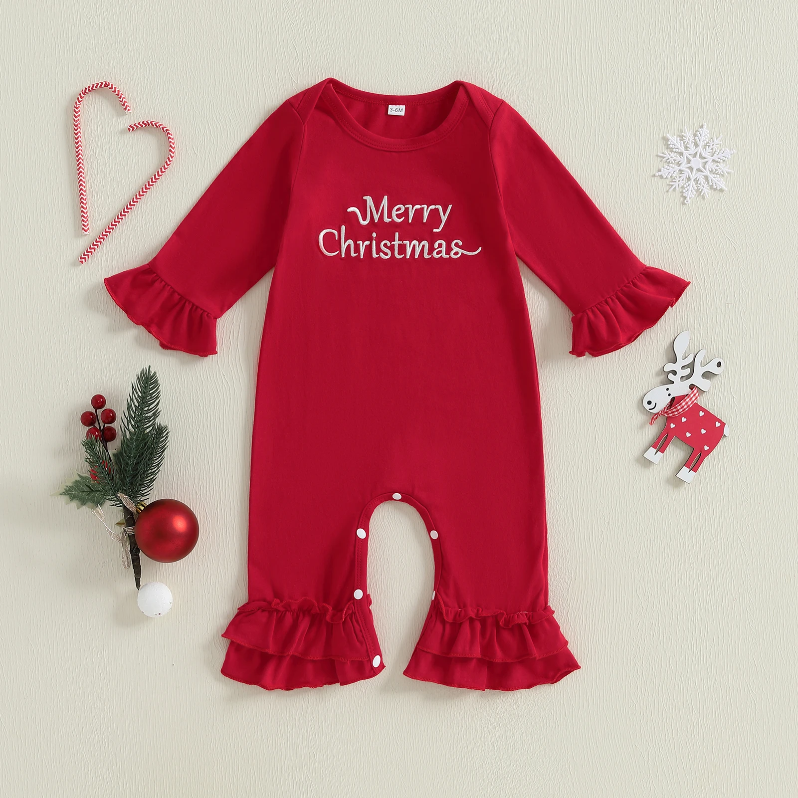 SUNSIOM 0-18 أشهر طفلة عيد الميلاد ثوب فضفاض طويل الأكمام جولة الرقبة إلكتروني التطريز بذلة