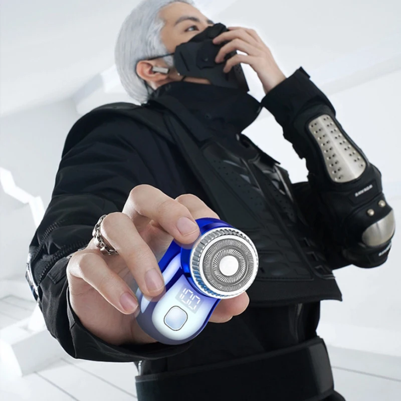 

Мужская мини-электрическая дорожная бритва с двойным кольцом, бритва для лица, бороды, ЖК-дисплей мощности, перезаряжаемый безболезненный беспроводной триммер типа C