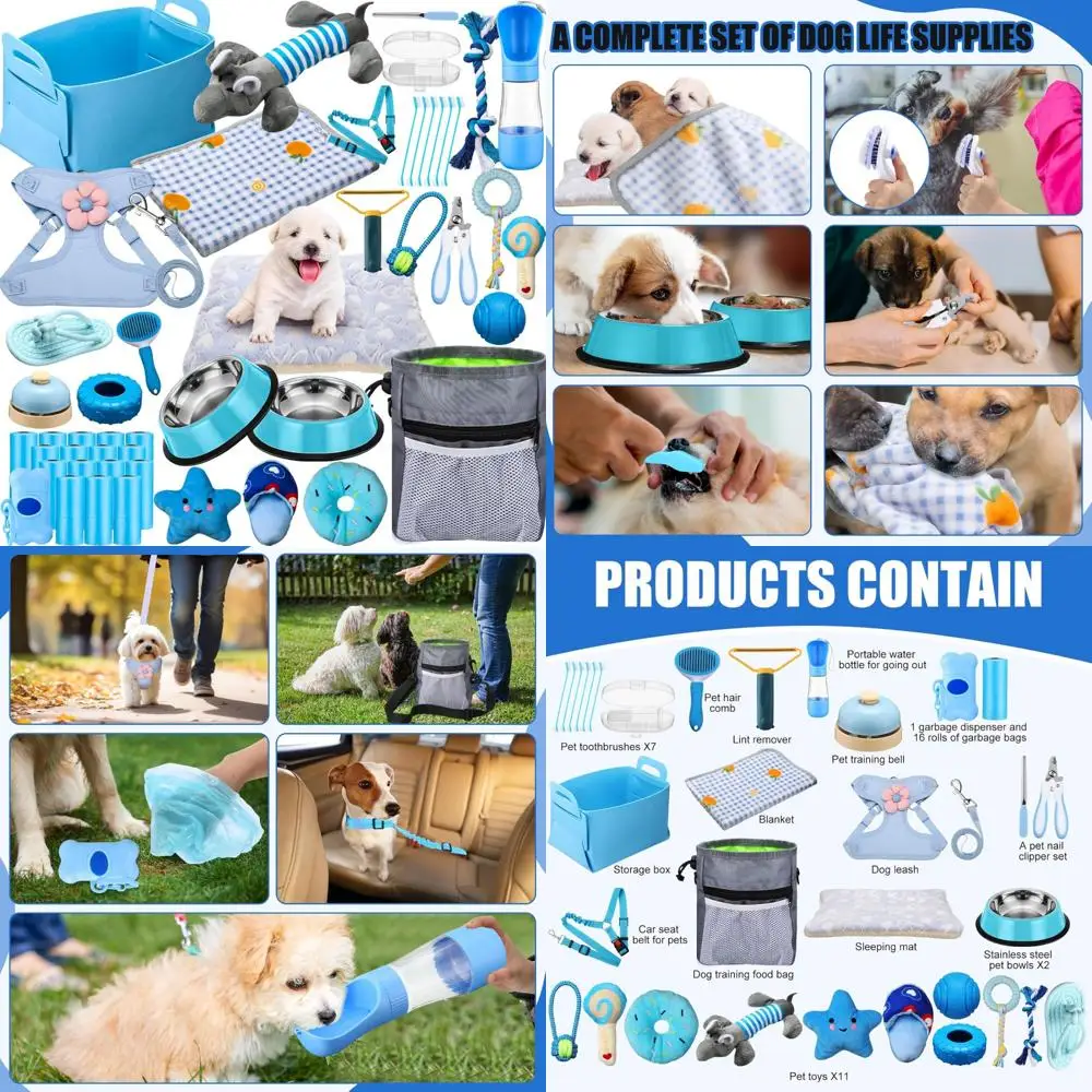 

Puppy Essentials Starter Kit for Small Dogs: 50 Pieces with Leash, Bowls, Toothbrushes, Water Bottle, and More