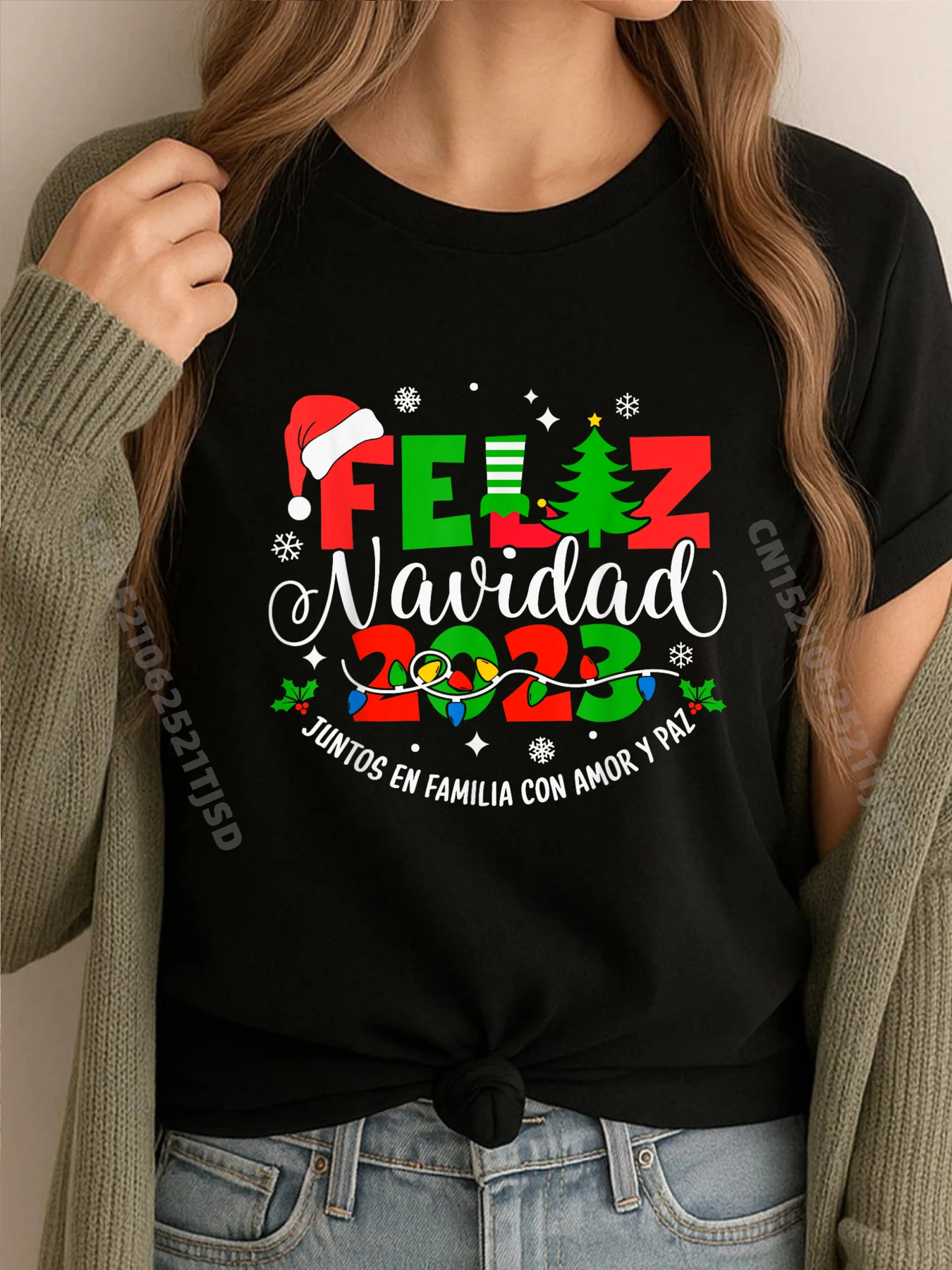 

Испанская рождественская футболка Feliz Navidad 202, мексиканская рождественская футболка с рисунком, футболки с мытым принтом