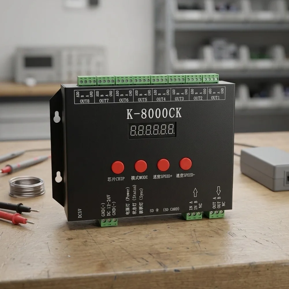 K-8000CK 8-Output RGB LED Controller With For SD Card Storage & Built-in Test, 32-256 Grayscale For Pixel Lighting Projects