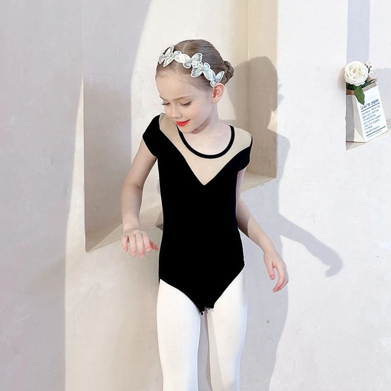 Ballet Leotards For Girls One-Piece Classic Round Neck Patchwork Elegant Dance Bodysuit Fitness Gymnastics Sportwear