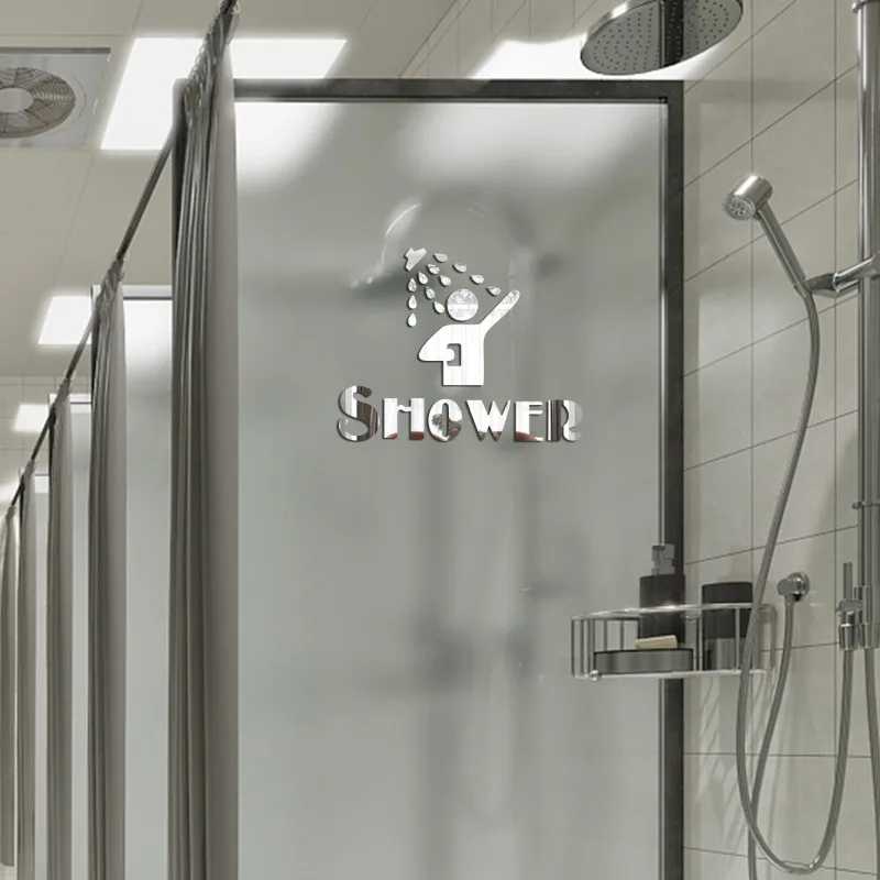Bathroom glass door tile wall logo sticker hotel bath shower prompt sign decoration waterproof acrylic self-adhesive sticker