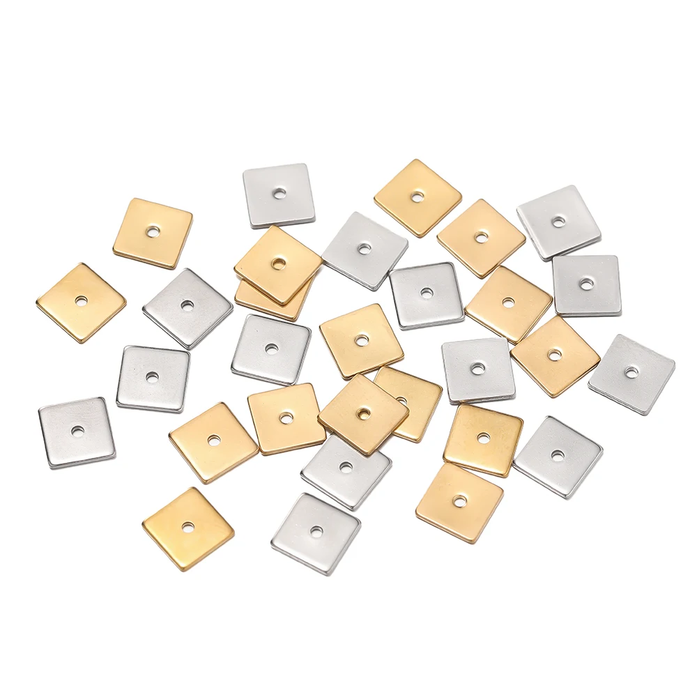 50Pcs/Lot Stainless Steel 4/5/6/8mm Flat Square Shape Spacer Charms Beads For DIY Jewelry Necklace Bracelets Making Accessories