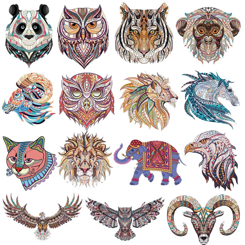 Thermoadhesive Patches for Clothing, Heat Transfer, Iron On Patches for Clothing, DIY T-shirt Sticker, Lion, Panda, Elephant