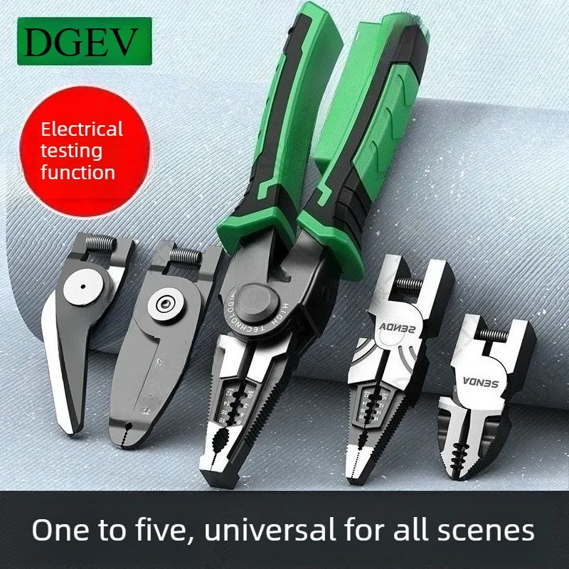 DGEV Professional 5-in-1 Multi-Function Heavy-Duty Tool Set, Including a Durable Dual-Colored PVC Handle Pliers,