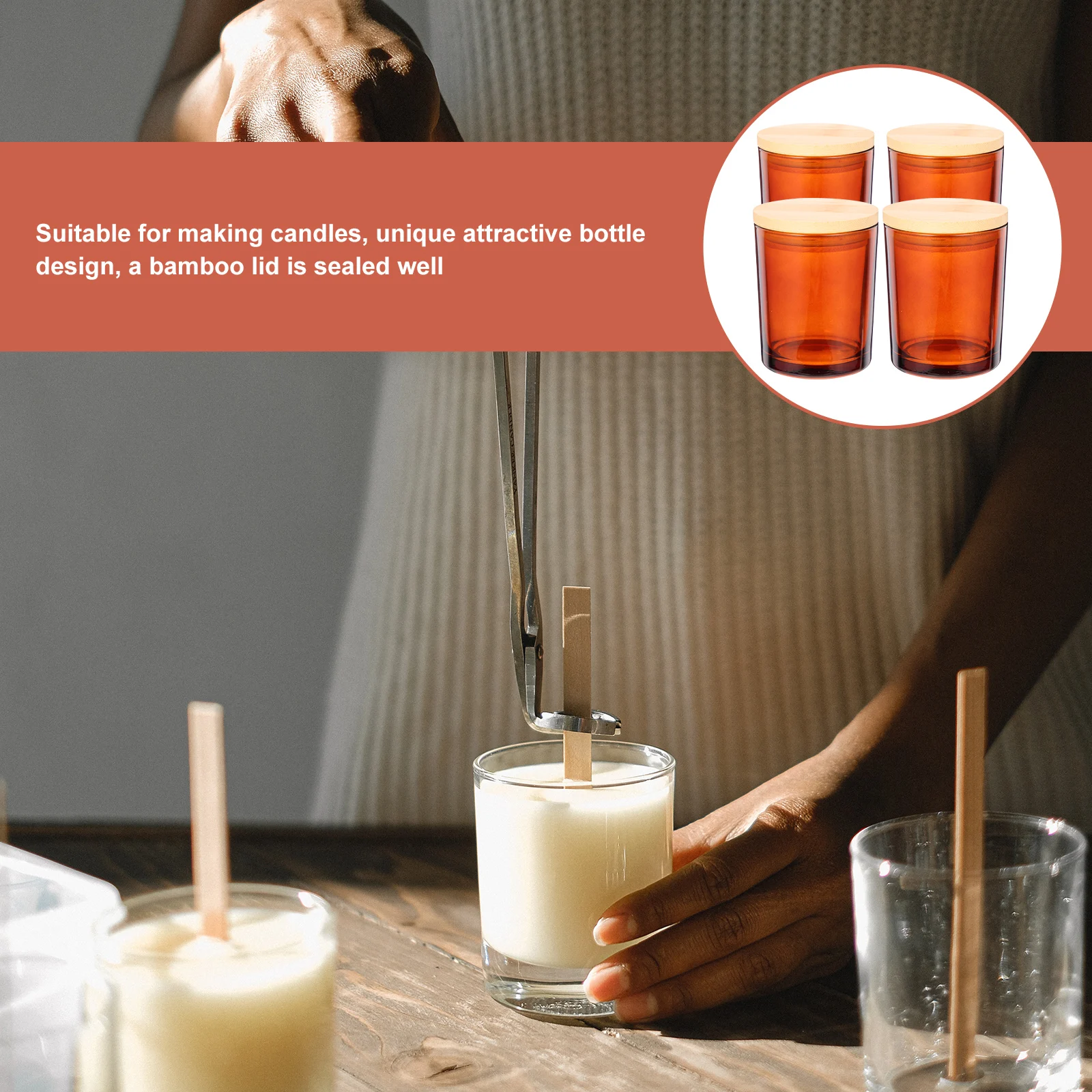 

4Sets Glass Cups Bamboo Lids Aromatherapy Holders for DIY Candles Home Decoration Gift Storage Household Supply