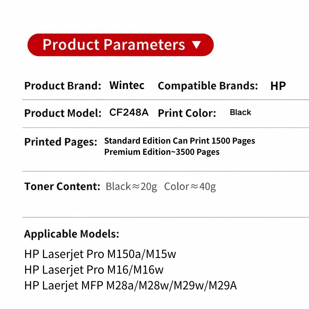 WinTec 48A 44A CF248A CF244A Compatible TONER Cartridge for HP LaserJet Pro M15a M15w M16a M16w MFP M28a M28w M29w M29A