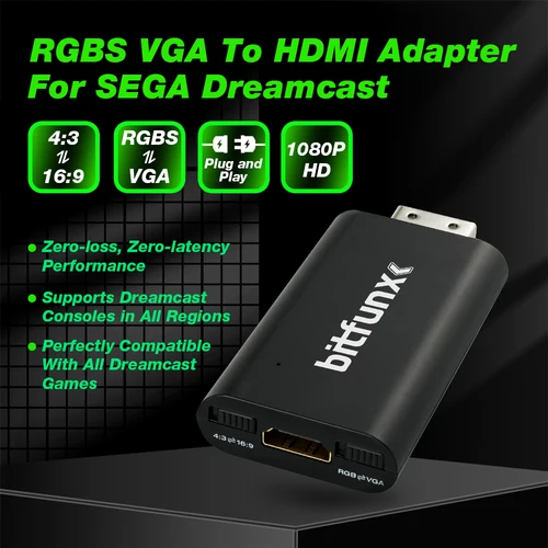 Bitfunx-adaptador RGBS VGA a HDMI, convertidor de CC a HDTV para todas las consolas SEGA Dreamcast