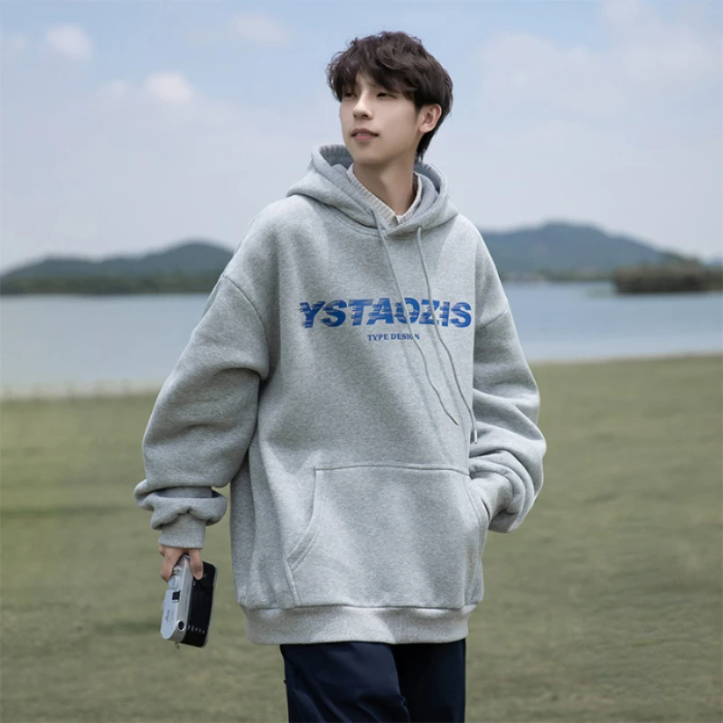 

Japanese Fashion Hoodies Men Autumn Winter Letter Printed Loose Long Sleeve Casual Sweatshirts Daily Basic Pullover Tops Male