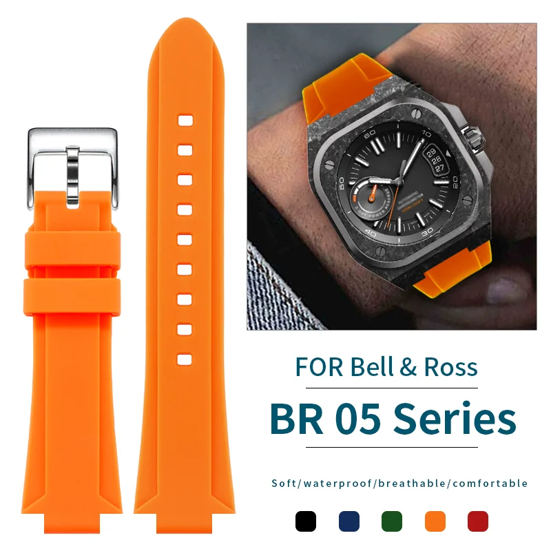 For Bell & Ross EXPERIMENTAL series BRX5 BRX5R BR-05 waterproo silicone rubber strap Men's bracelet BR Sports Watch Belt 26*12mm