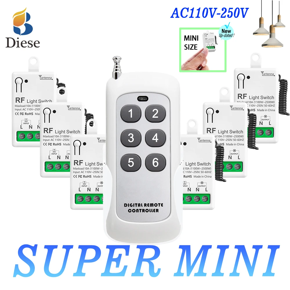 

Universal Wireless Remote Control Light Switch RF433Mhz AC110V 220V 10A 500M Relay Mini Module Transmitter for Lighting Fan LED