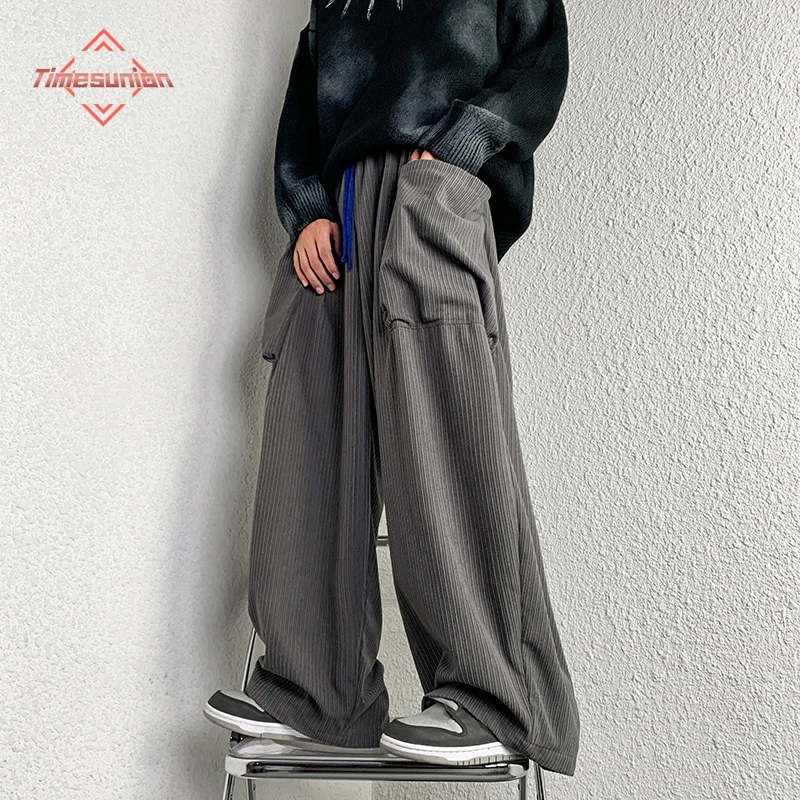 2023 Autumn and Winter Pants for Men Thickened Corduroy Pants Man Casual Cargo Pants Straight Wide Leg Pants