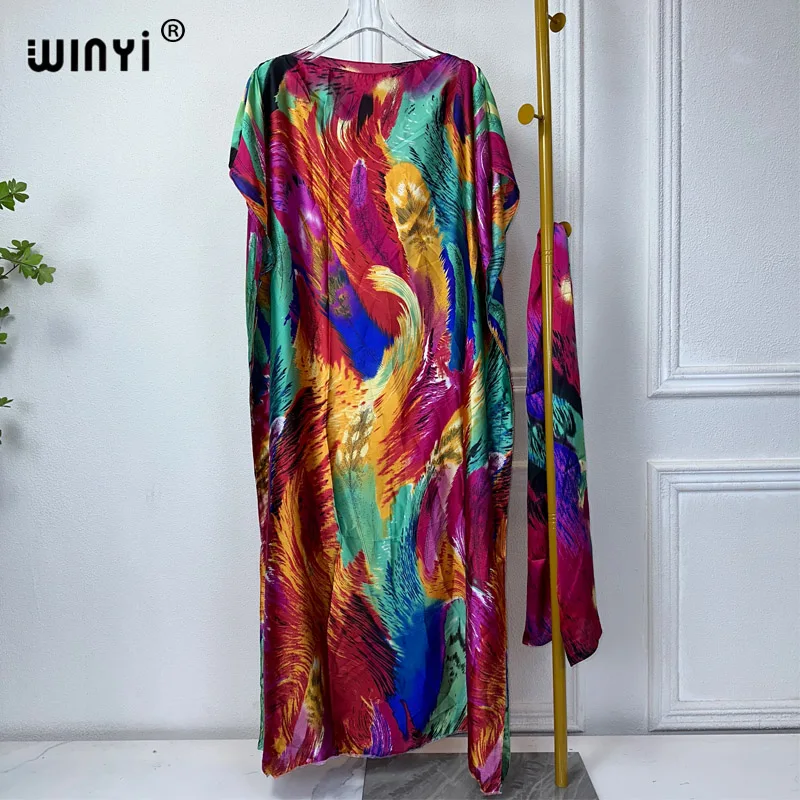 WINYI 2024 New African Women Dashiki boho print muslim woman dubai Free Size Design With Scarf Maxi Loose African Elegant Dress