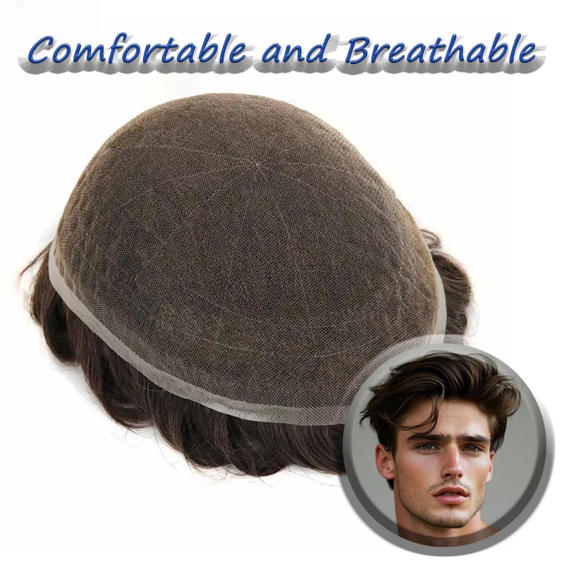 

Toupee New Full Swiss Lace Natural Male Hair Prosthesis Breathable Men's Wig Replacement 100% Human Hair Wigs 6'' Hair System
