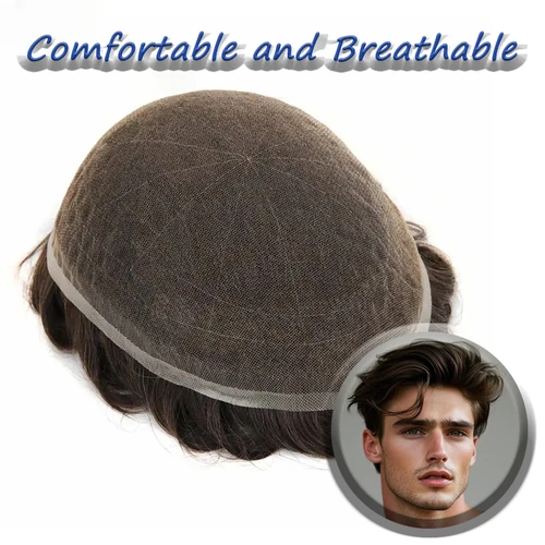 Tupé nuevo encaje suizo completo prótesis de cabello Natural para hombres peluca transpirable reemplazo 100% pelucas de cabello humano sistema de cabello de 6 ''