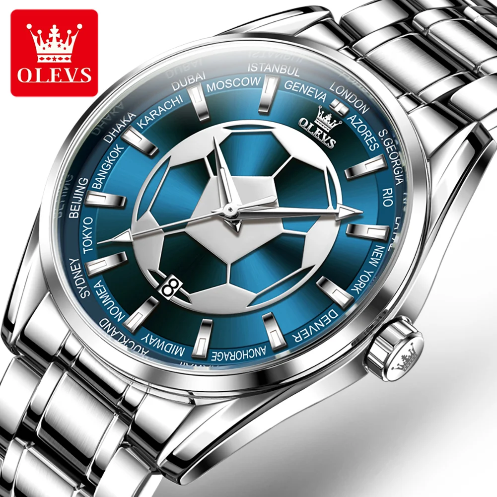 OLEVS 9949 Men\'s Watch Business Simply Original Quartz Waterproof LuminousWatch for Man  Stainless Steel Reloj Football Dial