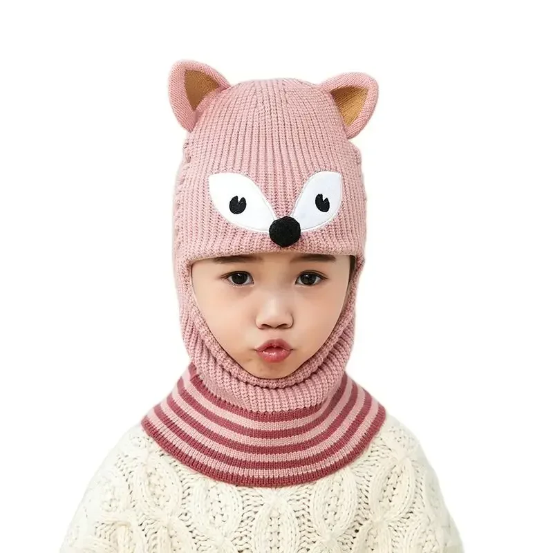 Boy Girl Beanie Protect neck Dinosaur Fox Bear Windproof Winter Knit Hat Child Girls Earflap Caps For 2 to 7 Years Old