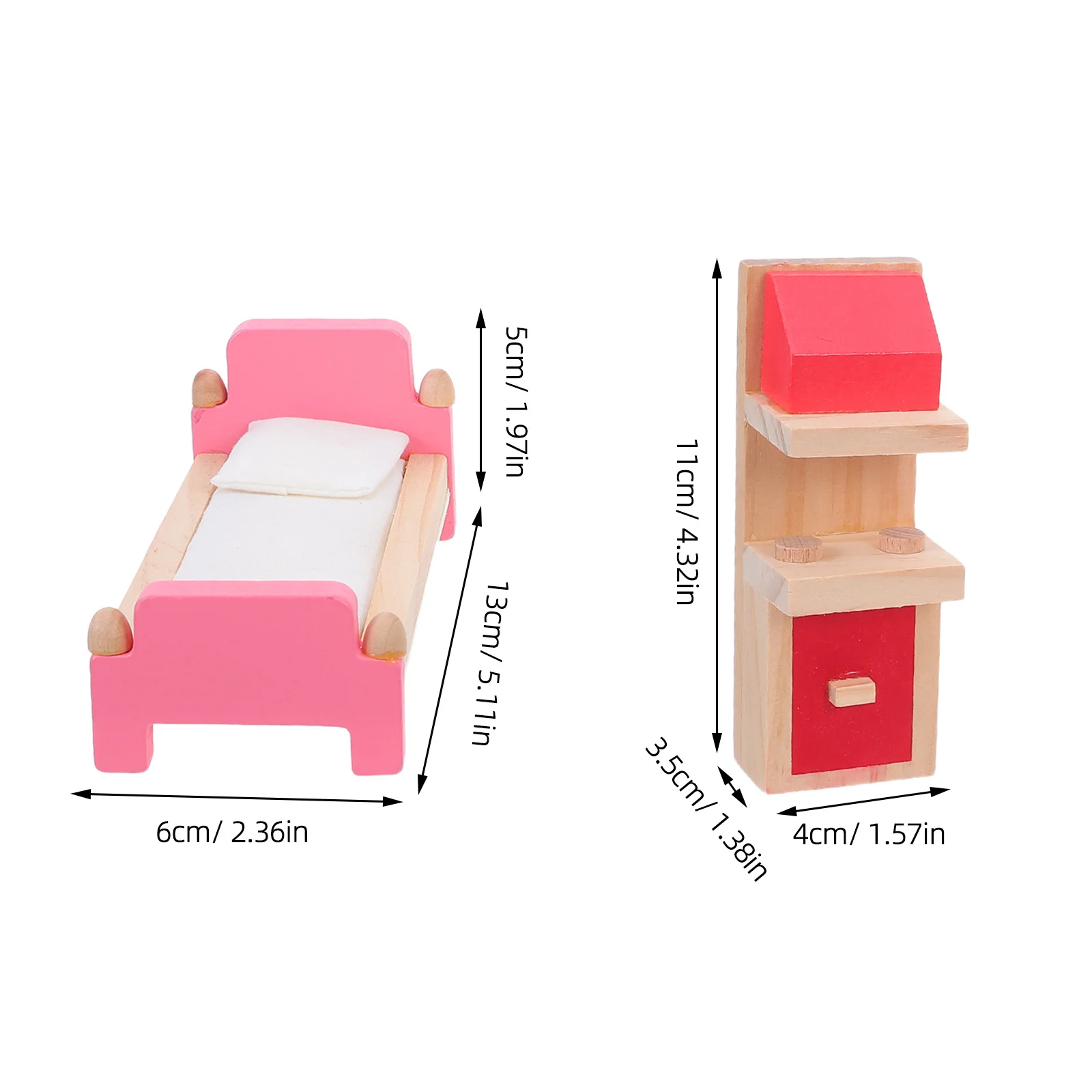 مجموعة واحدة من أثاث بيت الدمى الخشبي، محاكاة واقعية، لعب التظاهر للأطفال، لعب الأدوار، غرفة المعيشة الصغيرة، ديكور المطبخ