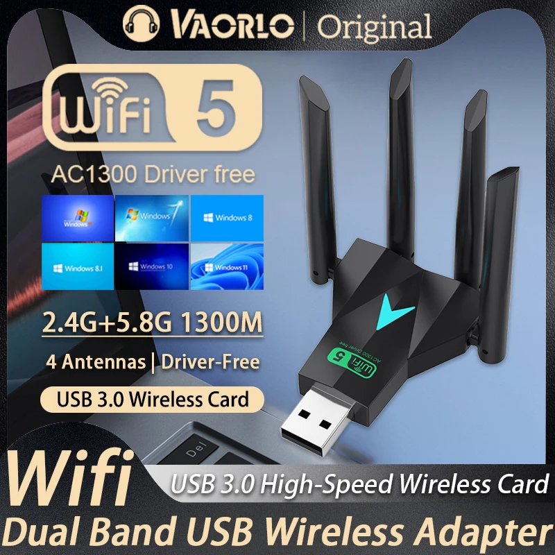 

1300 Мбит/с Wi-Fi USB-адаптер, двухдиапазонный 2,4G/5Ghz Wi-Fi-ключ USB3.0, высокоскоростной 802.11AC, 4 антенны, беспроводной приемник, бесплатный драйвер
