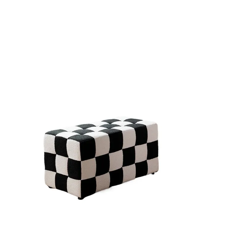 

Chessboard shoe changing stool, black and white grid makeup simple stool pier at the door of the home