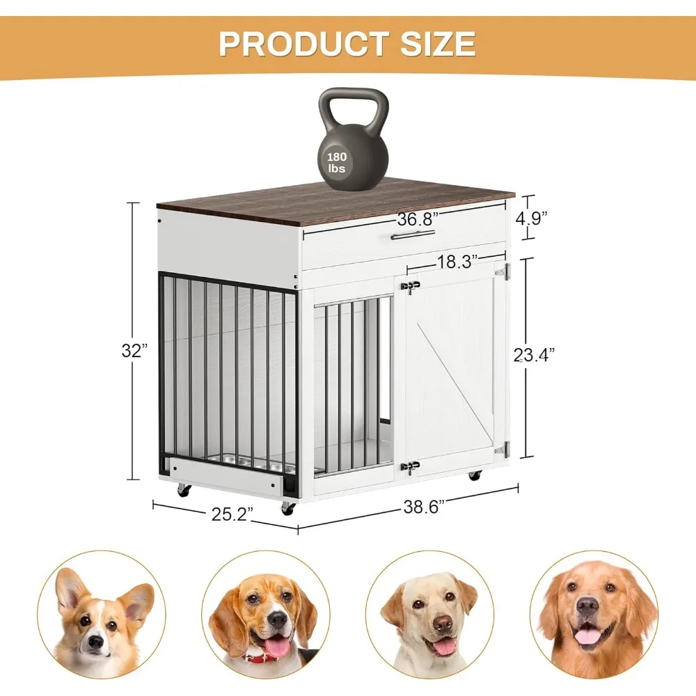 Dog Crate Furniture with Storage Drawer, 38.5