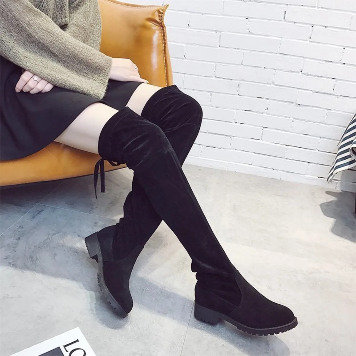 Damskie buty za kolano Botas Mujer Invierno New Woman in Stretch Fabrics Flat Bottomed Round Toe Boots Long Botte Femme Boots