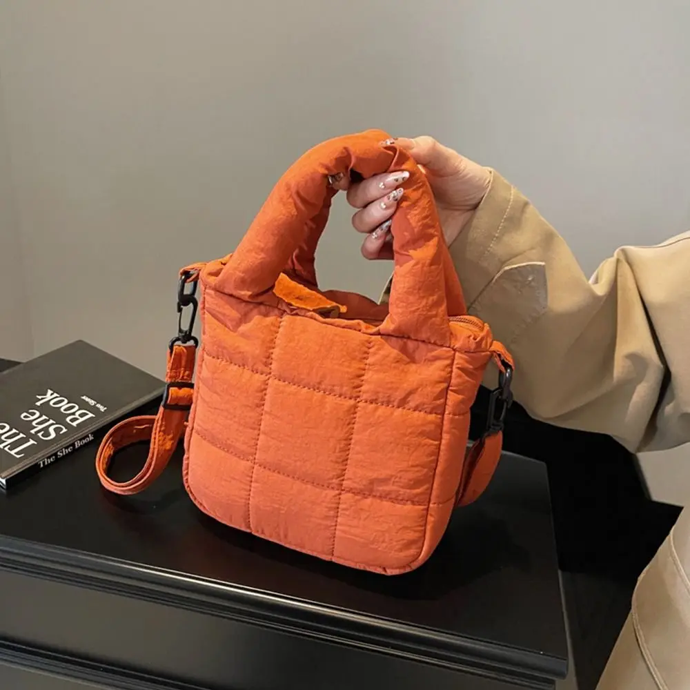 

Winter Lightweight Crossbody Bag Women Puffy Cotton Shoulder Bag with Inner Pockets Solid Nylon Top Handle Handbag Tote Bag