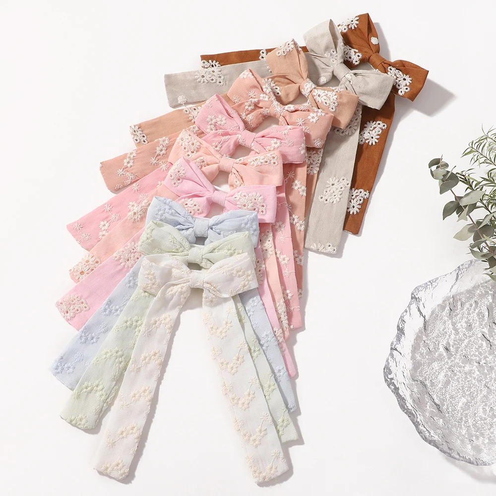 10 Stück/Los Zufällige Farben Mädchen Haarspangen Süße Modische Baby Spitzenblumen Haarklammern mit Langem Baumwollschleier Haarnadeln Kopfschmuck
