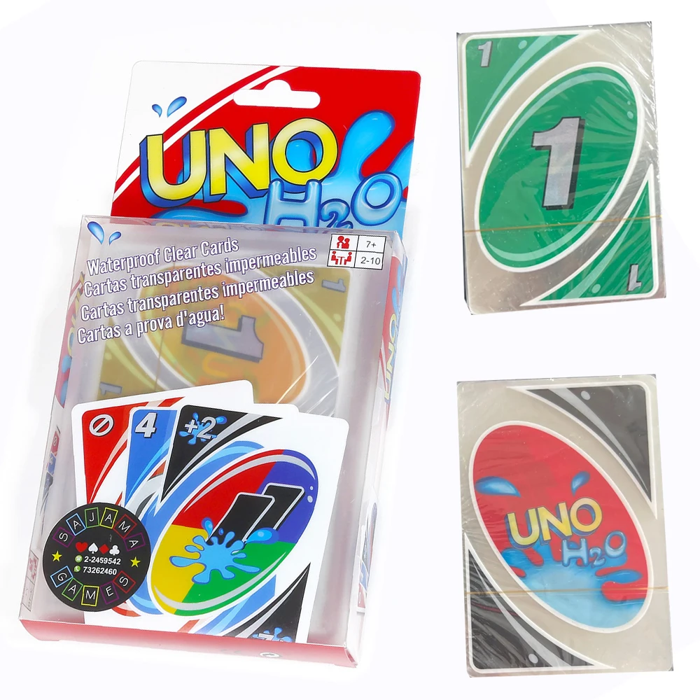 

Board Games UNO H2O Card Game WaterProof Pressure Proof PVC Plastic Transparent Kids Toys Playing Cards Birthday Gifts